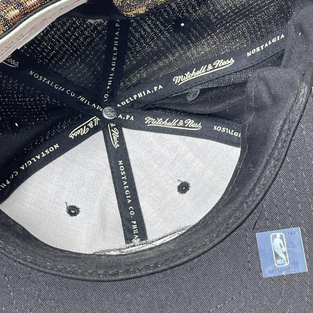 Mitchell & Ness Philadelphia 76ers Snapback Hat Multi Color Metallic Woven Black